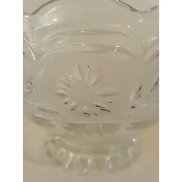 Vintage Etched Floral Scalloped Rim Heavy Crystal Glass Bowl with Pedestal 8in W - Picture 4 of 10